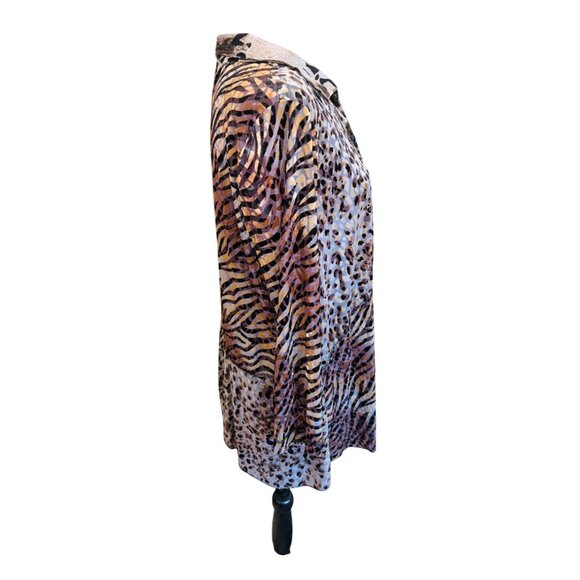 NWT Ali Miles Velour Burnout Mixed Animal Patchwork Print Blouse Artsy Career M - Picture 4 of 13